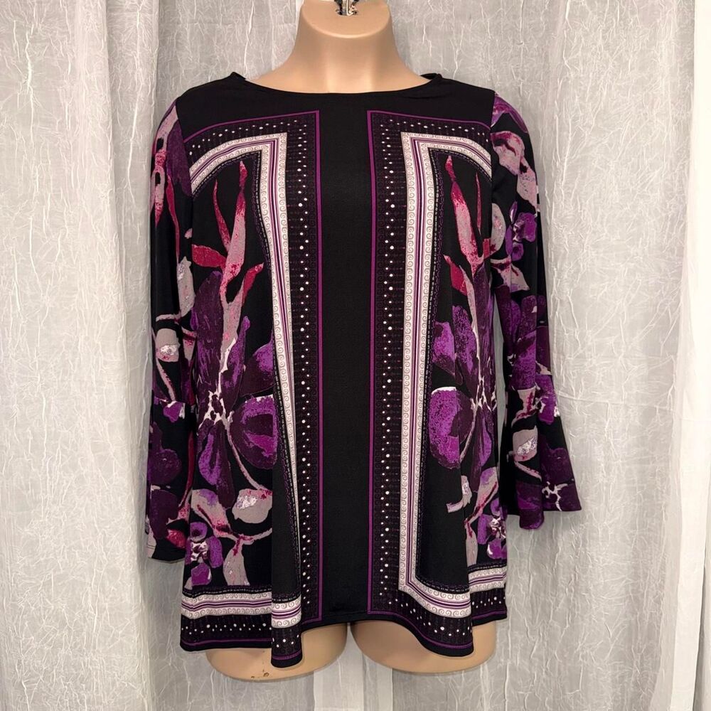 Avenue Studio Plus Size 18 Purple Floral Placement Print Tunic Top